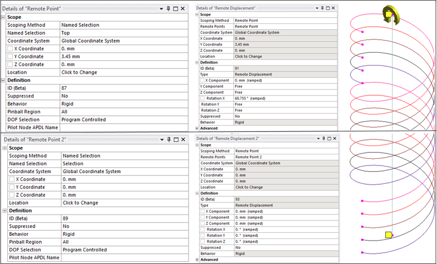 Remote Point Settings and Remote Displacement Constraints at Selected Nodes - Case 3