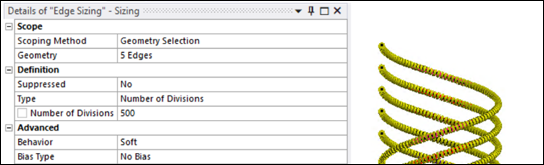 Mesh Settings for Coil - Beam Elements (Case 2 and Case 3)