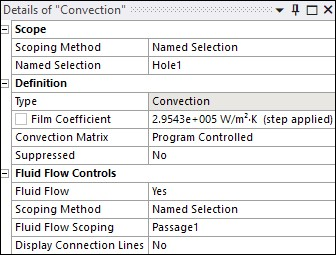 Convection Fluid Flow Settings for First Hole