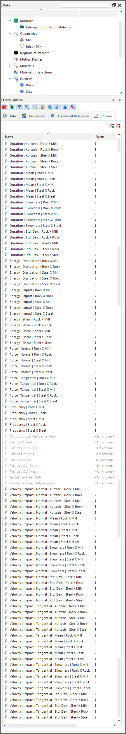启用Inter-group Collision Statistics时的颗粒曲线（整个仿真范围内）