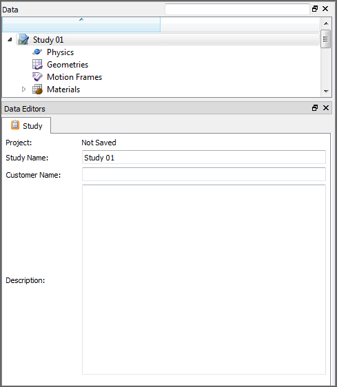 Data Editors面板中的Study参数(默认的未保存项目)