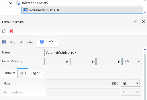 Volumetric Inlet、SPH子选项卡、Data Editors面板