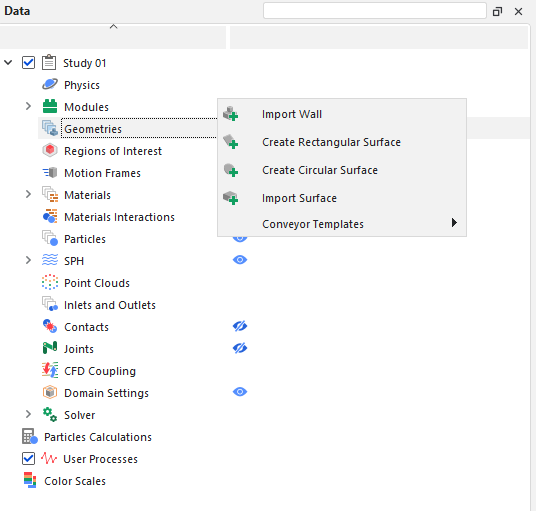 Rocky中提供的几何结构选项。