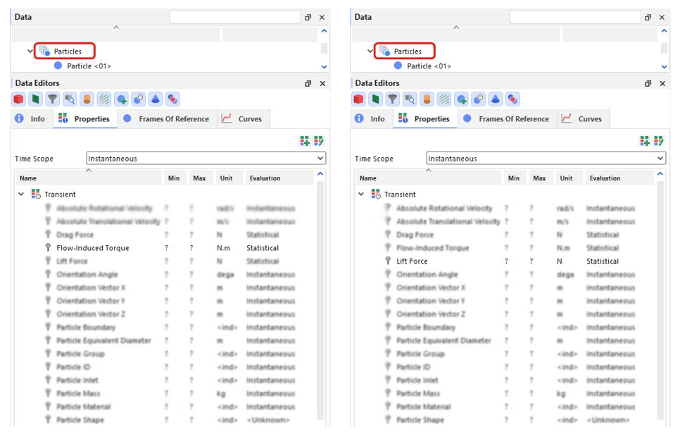 在处理仿真后,Data Editors面板中的升力和扭矩定律