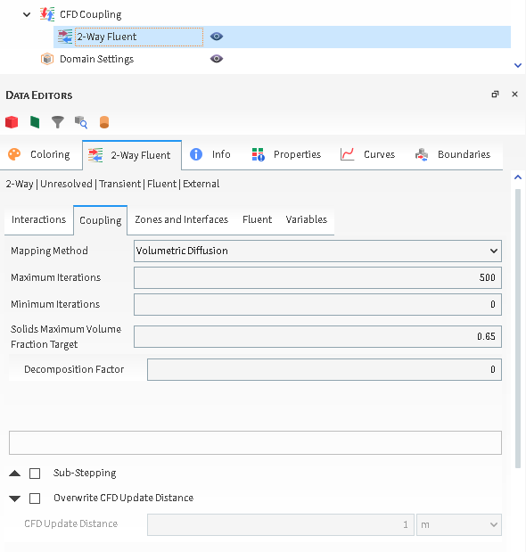 Fluent Two-Way Coupling settings.