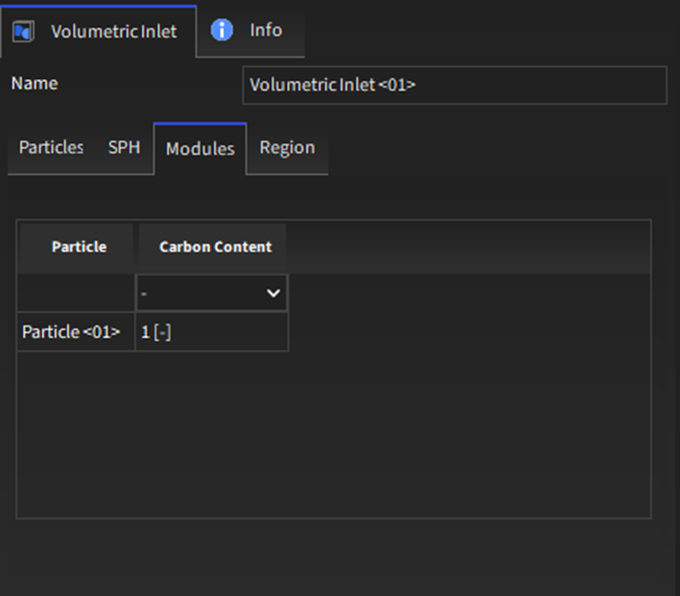 Options for a Volumetric Inlet input.