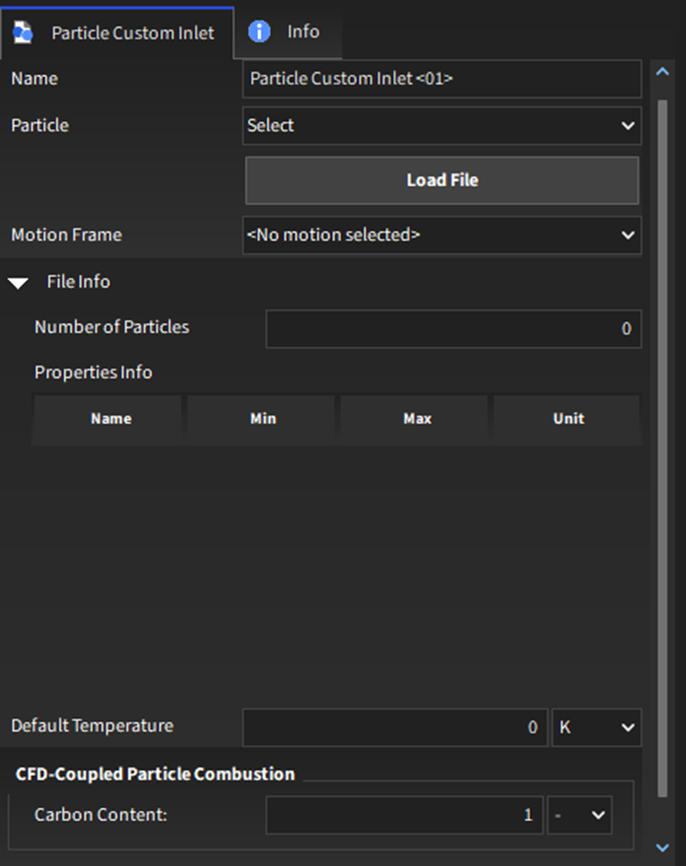 Options for a Custom Inlet input.