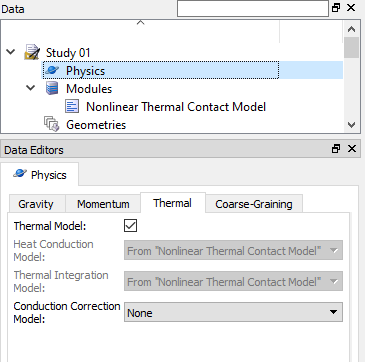 Physics | Thermal tab options when the Nonlinear Thermal Contact Model module is enabled.