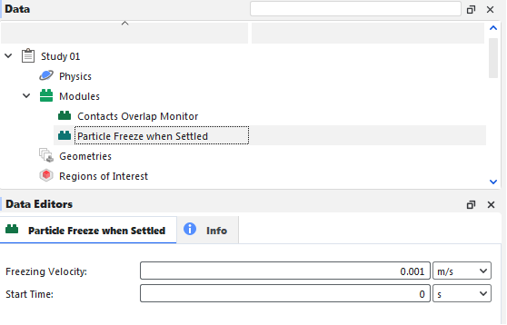 Particle Freeze when Settled module options.