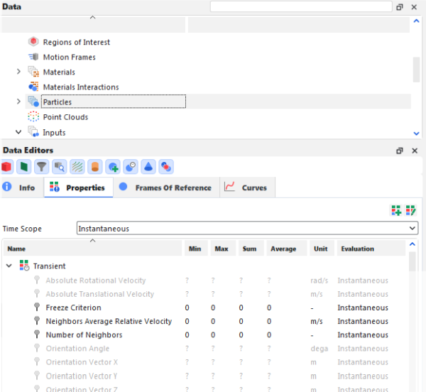 Additional Particle Properties created by the Particle Freeze when Settled module.