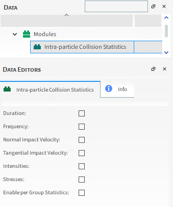 Options in the Data Editors panel when the Intra-particle Collision Statistics Module is enabled