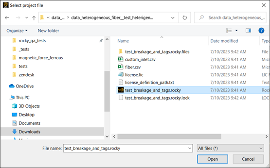 Project file Selection