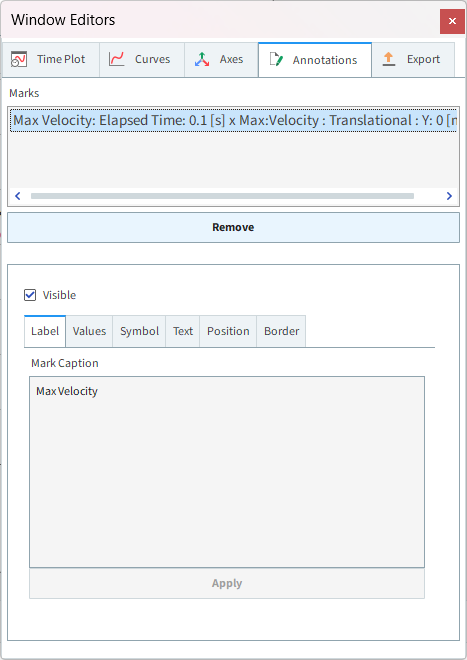 Time Plot, Annotations | Label settings in the Window Editors panel