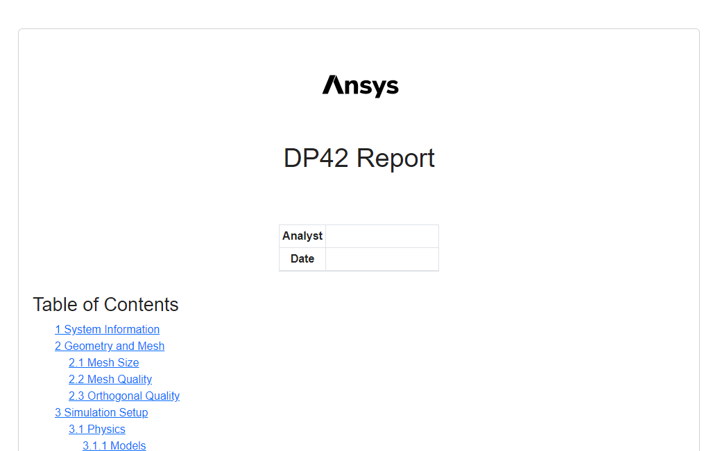 Simulation Report for the Optimal Design Point (DP42)