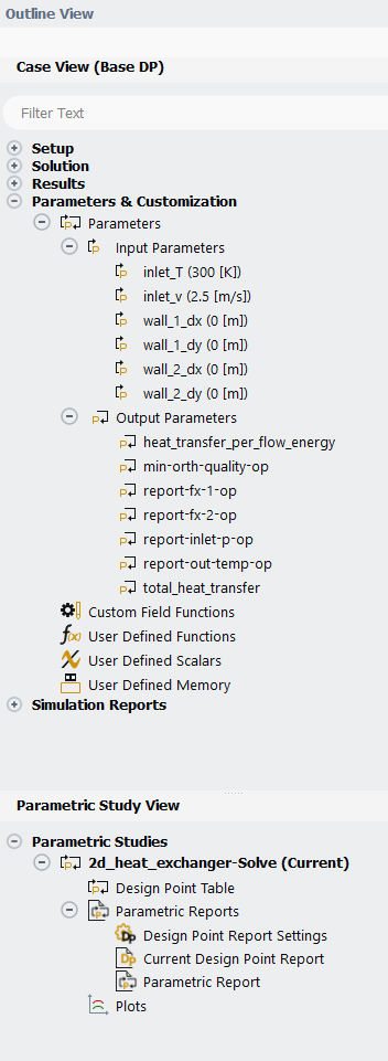 The Case View and Parametric Study View for the Initial 2D Heat Exchanger Case