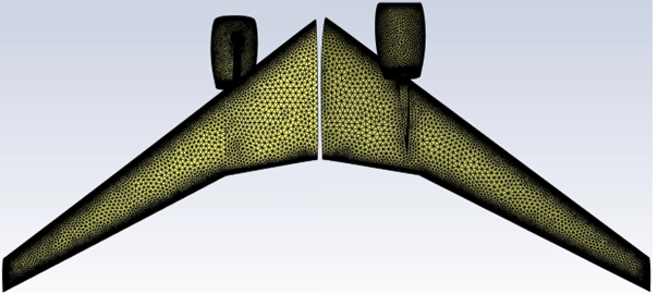Surface Mesh Over the Wing of DP-2 at the First Adaption Cycle (Baseline Mesh: Top=Left , Bottom=Right)