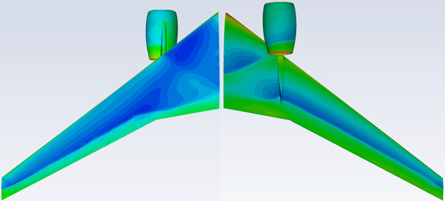 Surface Pressure over the Wing of DP-2’s Solution at the First Adaption Cycle (Top=left , Bottom=right)
