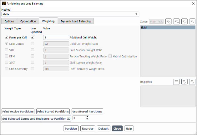 The Weighting Tab in the Partitioning and Load Balancing Dialog Box