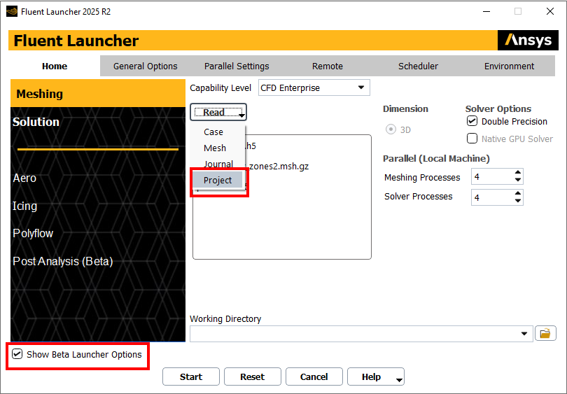 32.1. Accessing Projects from the Fluent Launcher