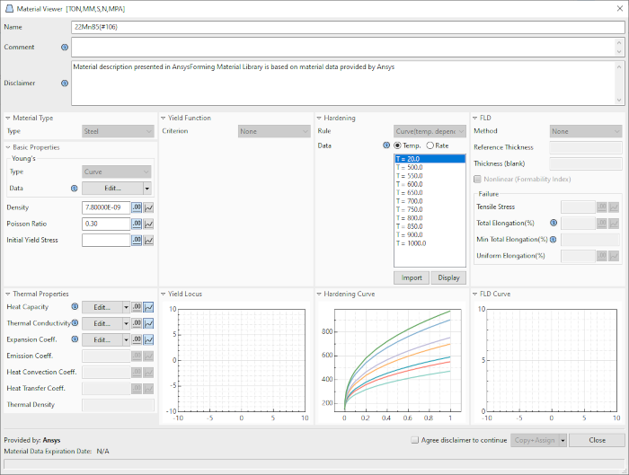 Material Viewer showing a material with thermal properties