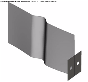 The lowest buckling mode shape for the panel.