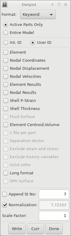 Output of scale factor for mode shapes from LS-PrePost.
