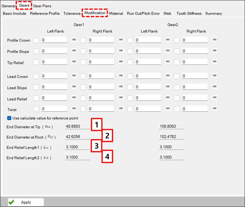 Modification tab in designer when Advanced Gear Geometry is enabled