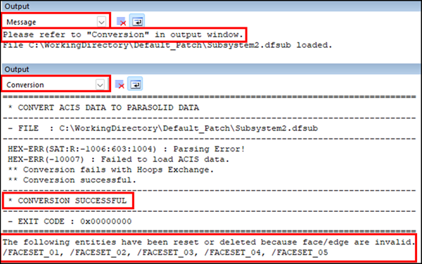 Parasolid conversion message in Output window