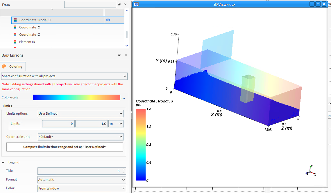 Coloring tab options for Color Scale entry in the Data Editors panel