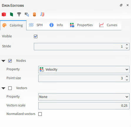 Example Coloring tab in the Data Editors panel showing SPH