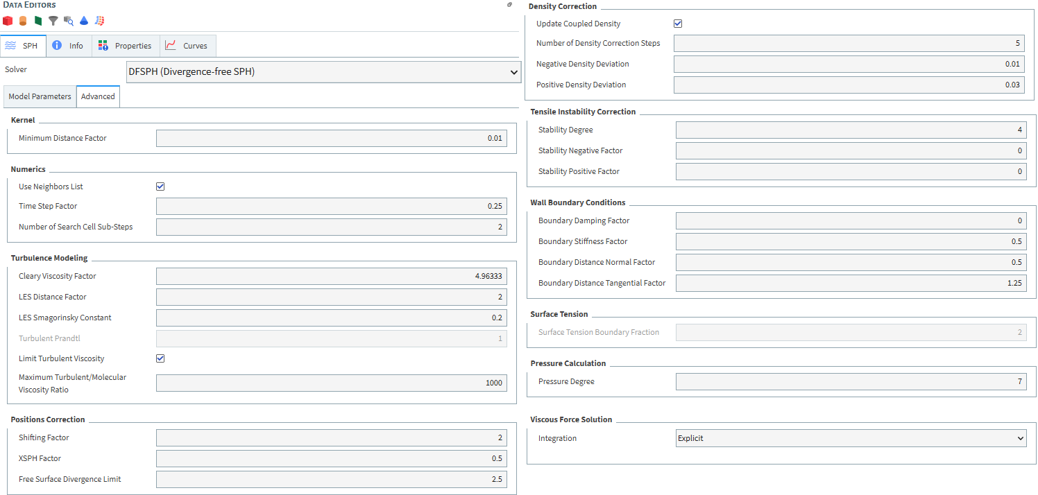 DFSPH Model Advanced Parameters