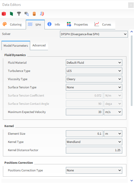 DFSPH (Divergence-free SPH) Model Parameters