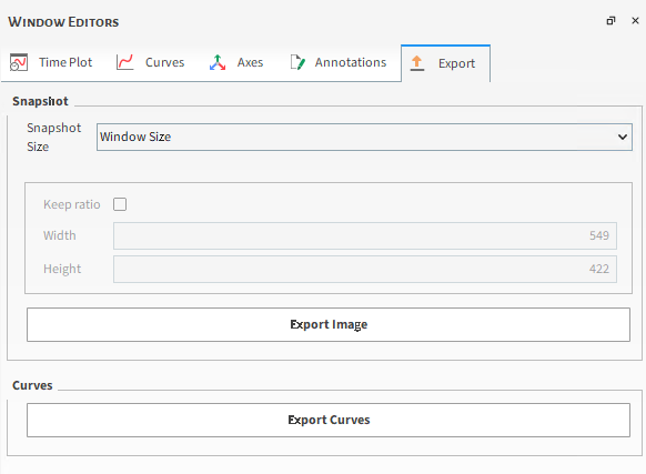Export Image settings in the Window Editors panel (Plots and Histograms only)