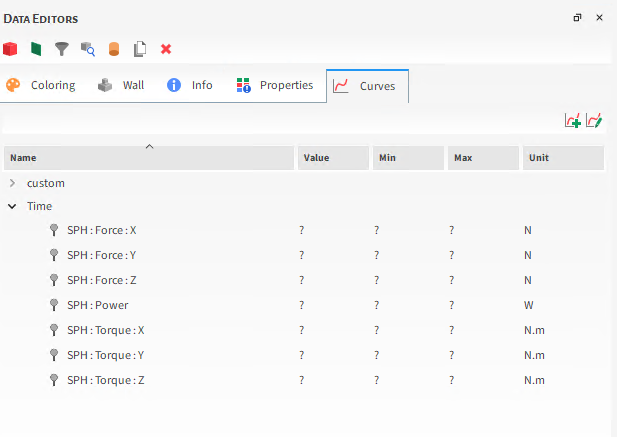 Geometry Curves options on the Data Editors panel when SPH Boundary Interaction Statistics are collected