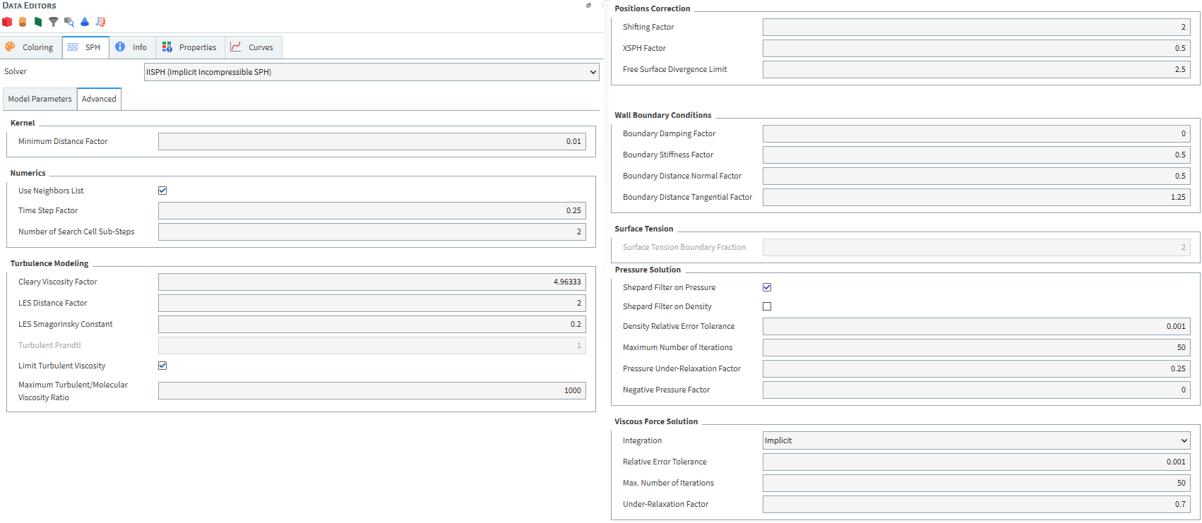 IISPH Model Advanced Parameters
