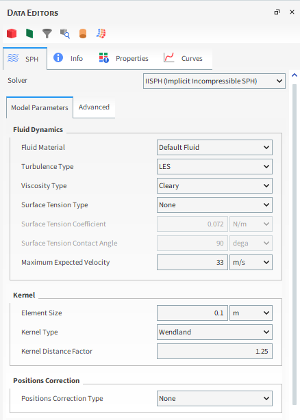 IISPH (Implicit Incompressible SPH) Model Parameters