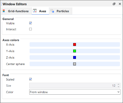 Axes options on the Window Editors panel when the main 3D View entity is selected in the Windows panel