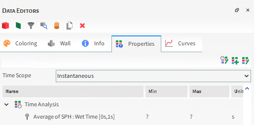Newly added Time Analysis Properties in the Data Editors panel