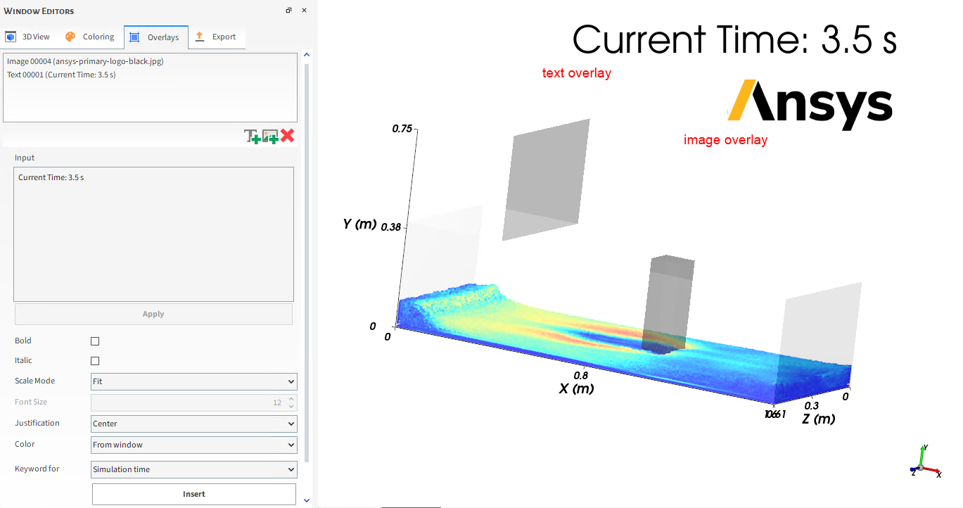 Examples of text and image overlays in a 3D View window