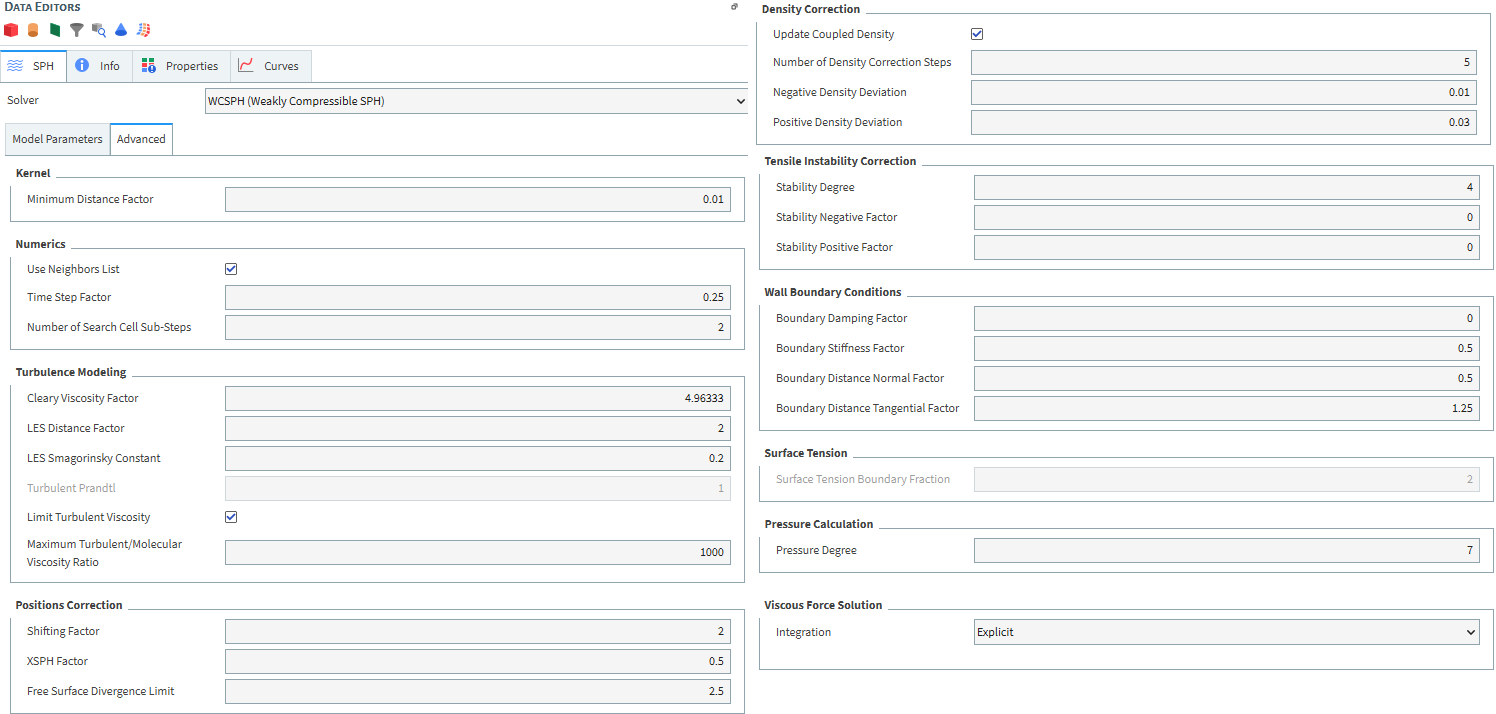 WCSPH Model Advanced Parameters
