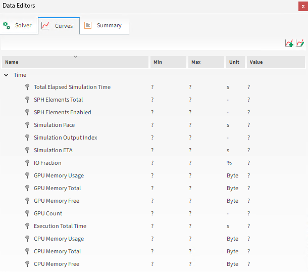 Solver, Curves options on the Data Editors panel