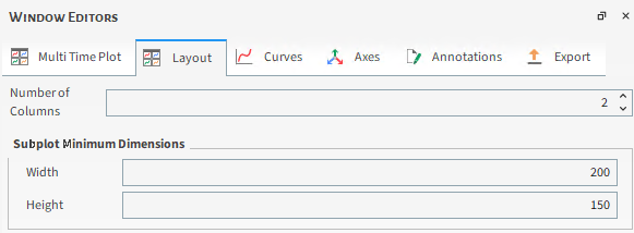 Multi Time Plot, Layout settings in the Window Editors panel