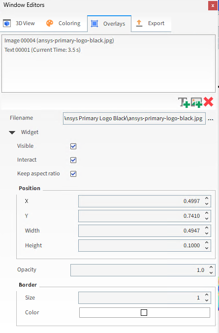 Image Overlay options on the Window Editors panel
