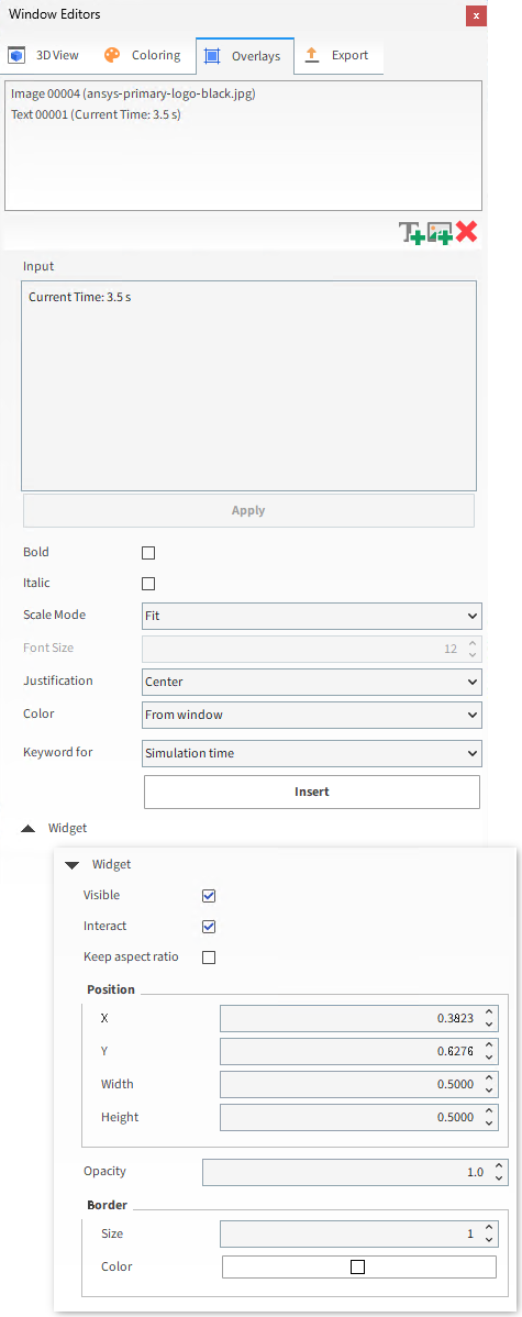 Text Overlay options on the Window Editors panel