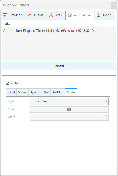 Time Plot, Annotations | Border settings in the Window Editors panel
