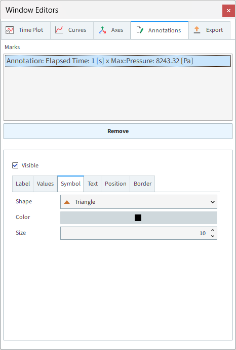 Time Plot, Annotations | Symbol settings in the Window Editors panel