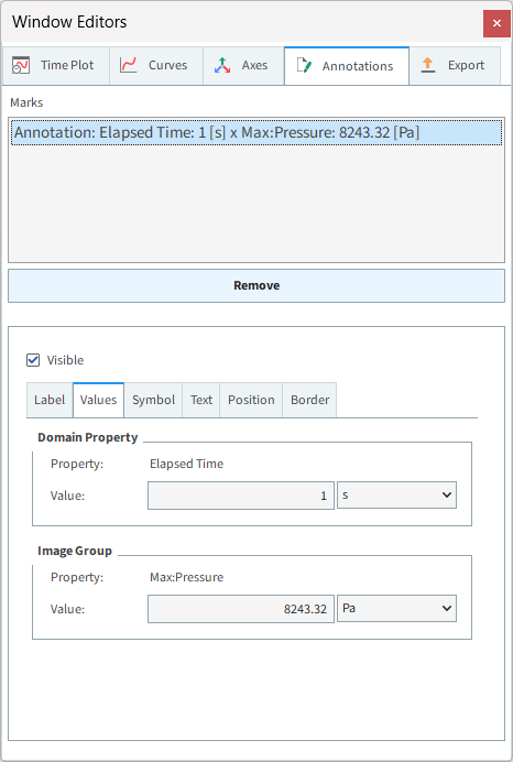 Time Plot, Annotations | Values settings in the Window Editors panel