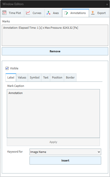 Time Plot, Annotations | Label settings in the Window Editors panel