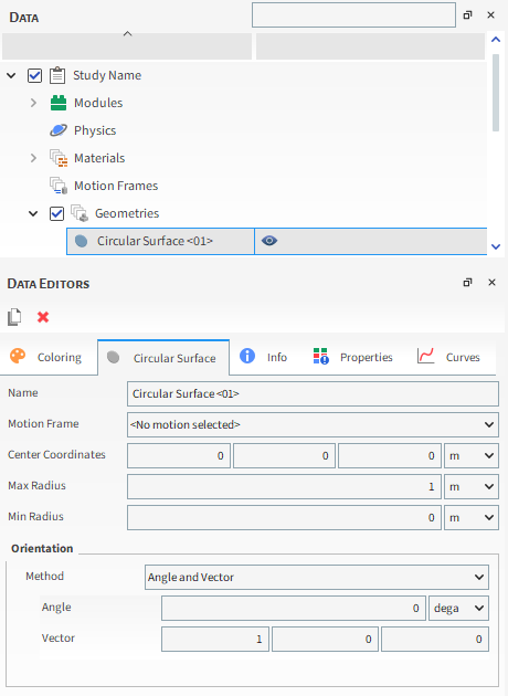Options Available when Creating a Circular Surface