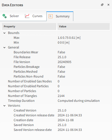 Solver, Summary tab on the Data Editors panel during or after processing